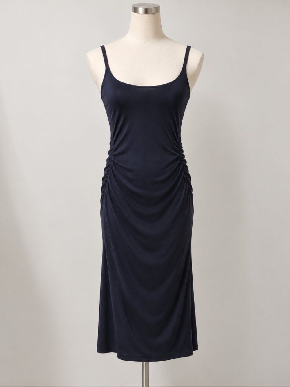 Rebecca Taylor Women's S Black 100% Modal Ruched Midi Dress Bodycon Minimalist